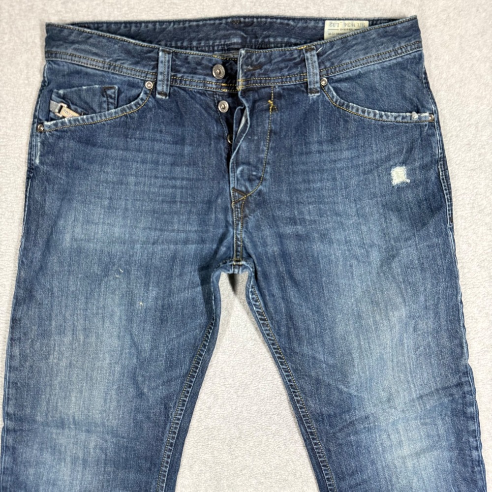Diesel Darron Regular Slim Tapered Jeans Mens 34x31 Blue Wash ORM80 Button Fly - Picture 3 of 16